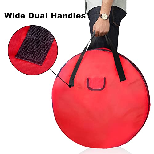 25" Christmas Wreath Storage Bag - Christmas Large Wreath Storage Container Cover - Heavy Duty Reinforced Wide Handle And Double Sleek Zipper - Protect Your Christmas Garland Party Decorations- Red #TOP3