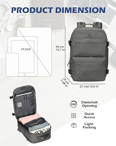 Hynes Eagle 20L Travel Backpack Carry on Backpack Women Men Personal Item Bag for Spirit Airlines Small Nylon Laptop Backpack 14 inches Grey2