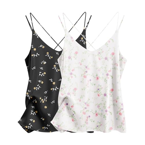 Ekouaer Womens Silk Satin Camisole Tank Tops V Neck