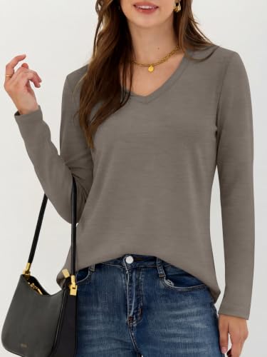 Image of ANRABESS Women's Long Sleeve Shirts V Neck Fall Tops | Soft Comfort Wrinkle Free Tshirts, Basic Tee, Winter Layer Clothing, Business Casual Work Fall Outfits, Travel Daily Wear