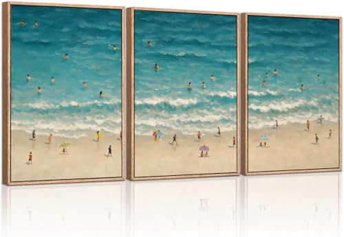 Tableau sur toile abstrait bleu avec cadre intérieur en bois