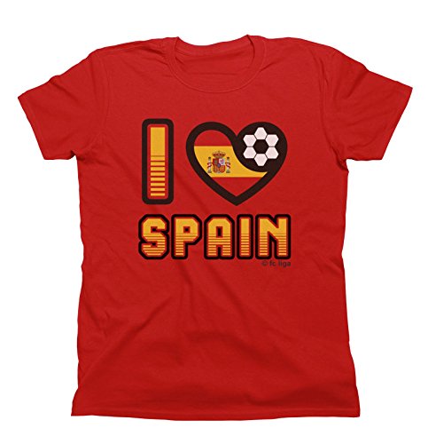 Adults or Kids Spain 2022 Football T-Shirt I Love Spain with Country Flag Euro Team Red