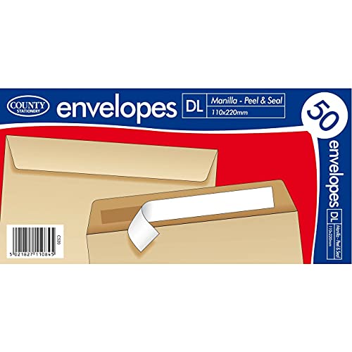 County Stationery Self Seal Manilla Envelope (Pack of 50) (DL) (Brown)