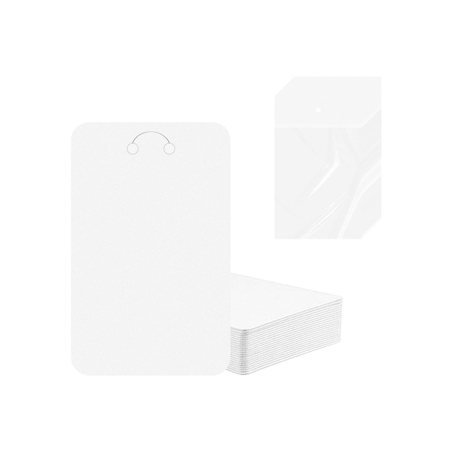 Hopzab 100 Pcs Keychain Display Cards Keyring Display Card Holders Keychain Jewelry Packaging Supplies with Self-Adhesive Sealing Storage Bags for Keychains Keyrings Jewellery(White)