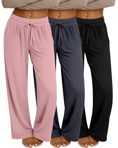 Neer 3 Pack Women's Baggy Sweatpants with Pockets, Wide Leg