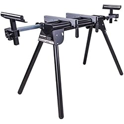 1 of Evolution Power Tools EVOMS1 Miter Saw Stand Compact & Folding, Universal Fits Most Brands, Quick Release Mounting Brackets, Rollers, End Stops for Repeat Cutting , Black