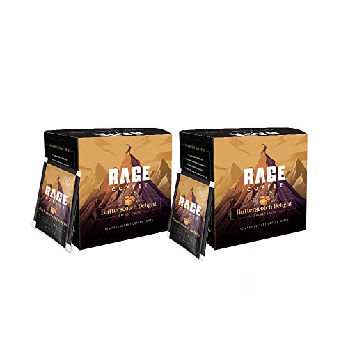 Image of RAGE COFFEE - 3.25 Gms X 10 Sachet Shots Butterscotch Delight - Premium Arabica Instant Coffee (Pack Of 2), Powder