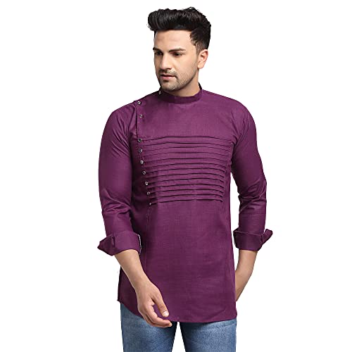 Image of SAIFOO Men's Rich Cotton Blind Short Kurta