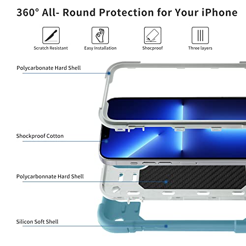 Image of MARKILL Compatible with iPhone with Built-in 360Rotating Ring Stand, Military Grade Drop Protection Full Body Rugged Heavy Duty Case Durable Cover (Ice Blue, iPhone 13 mini /12 mini 5.4 inch)