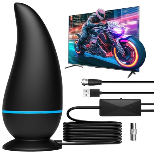 JINGEGECOME 2025 Indoor TV Aerial-Digital TV Ariels Indoor 350+ Miles Long Range with Signal Booster for Freeview, Amplified Digital TV Antenna 4K 1080P HD with 18Ft Long Cable,Magnetic Base.