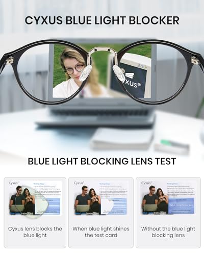 Image of Cyxus Nerd Glasses Round Blue Light Glasses for Women Men Reduce Eye Strain UV Blocking for Computer Screen(8065T01 Black)