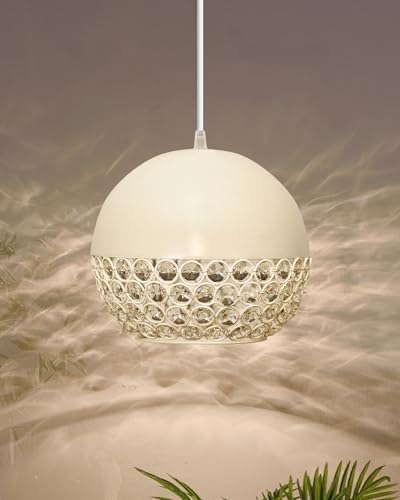 Image of Homesake Crystal Pendant Light - Modern Black Hanging Ceiling Lamp with Sparkling Crystals, Decorative Lighting for Dining Room, Living Room, Bedroom, Kitchen Island - Elegant Chandelier Style(White)