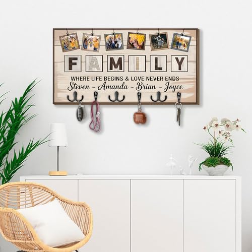 Hieprints Personalized Family Key Holder for Wall – Custom Home