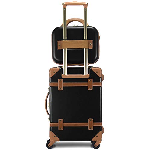 World Traveler Gatsby Vintage Style Hardside Carry-On Retro Train Case Spinner Luggage, Black, 2-Piece Set (Tote/20-Inch) - Thumbnail 4
