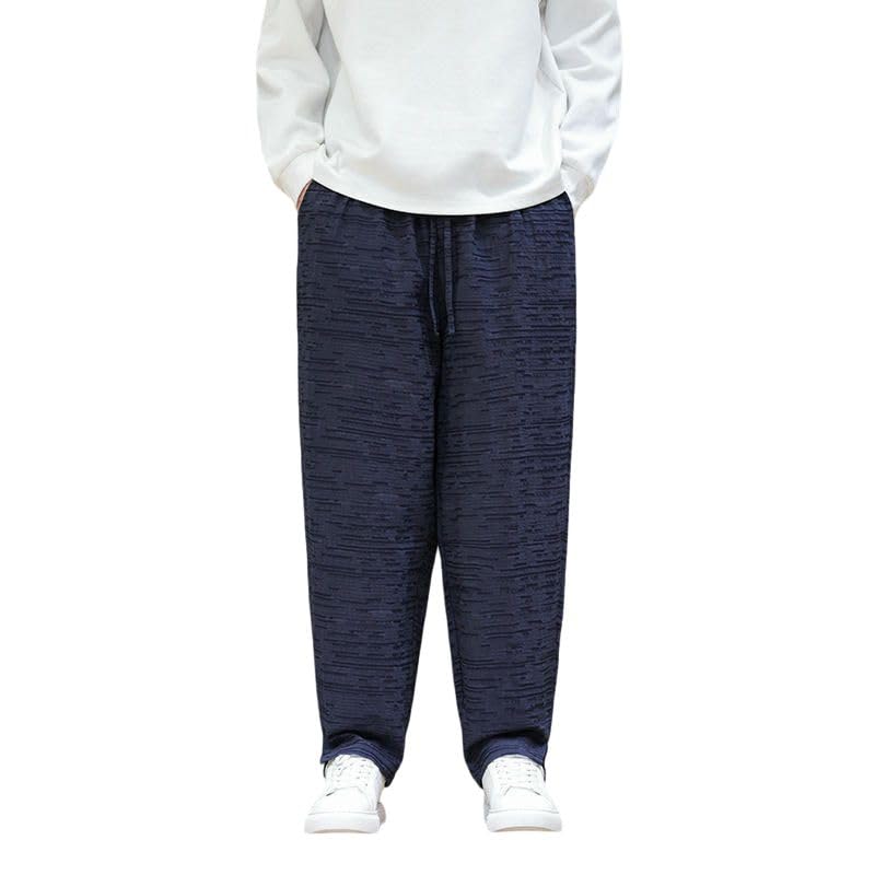 Pantalon en coton et lin ample jacquard rétro à cordon - 2