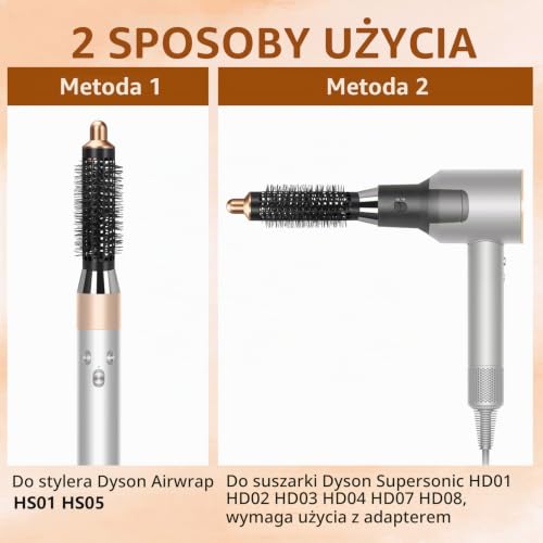 Odashen Mała okrągła szczotka objętościowa 20 mm i adapter do Dyson Supersonic HD01 HD02 HD03 HD04 HD07 HD08 HD15 nasadka do suszarki do włosów Dyson Airwrap HS01 HS05