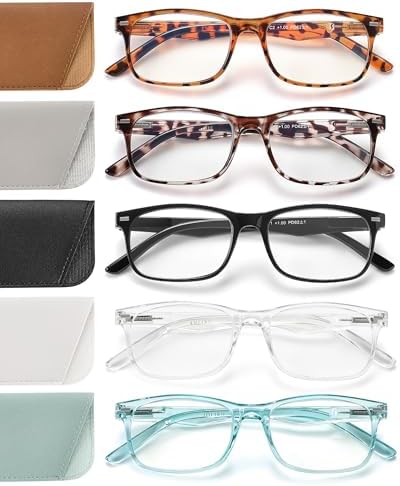 5 Pack Reading Glasses For Women,Spring Hinges, Sturdy and Durable (2.00)
