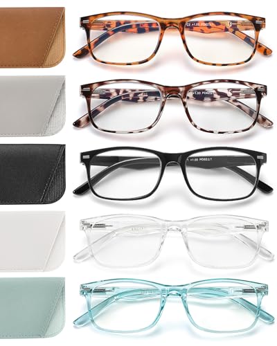 JOLISU 5 Pack Reading Glasses for Women, Spring Hinges Lightweight Readers Glasses,Blue Light Reading Glasses Anti Eyestrain (2.00)