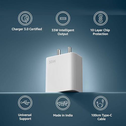 Image of SonicCharge 33W Fast Charger Combo with USB Type-C Cable | Compatible with Redmi Note 10 /11 /12 /13 Series, Redmi 10 /12 /13, Poco X3 /X4 /X5 /F3 /F4, Xiaomi 11 Lite NE, 11T, 12 Lite