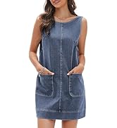 EXLURA Womens Sleeveless Denim Dress Casual Round Neck A Line Overall Mini Dress Skirtall Jumper ...