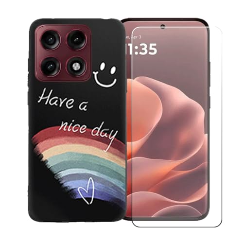 LCEHTOGYE �K�p Motorola Edge 70 Pro +�����K���X�X�N���[���v���e�N�^�[�p�P�[�X�A�K�p Motorola Edge 70 Pro (6,78")�ƌ݊����̂���u���b�N�\�t�gTPU�V���R���Q���P�[�X�ی�J�o�[ LLM44