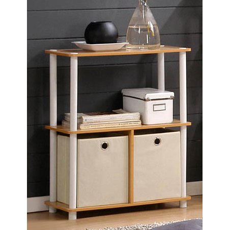 Furinno Go Green 3-Tier 2-Bins Multipurpose Storage Shelf, 2-Pack, Dark Cherry/Black #TOP1