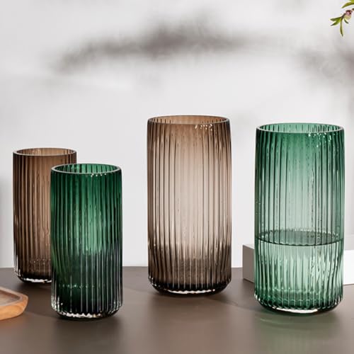 Vase cylindrique vert clair à rayures pour centre de table de salon moderne - 7