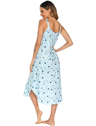 Roojaa Womens Sleeveless Long Nightgown Wide Strap Chemise Summer Loose Sleepshirt #TOP6