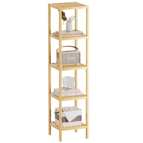 SMIBUY Étagère de Rangement pour Salle de Bain, étagère en Bambou à 5 Niveaux, étagère multifonctionnelle pour Le Salon, la Chambre, la Cuisine (Naturel)