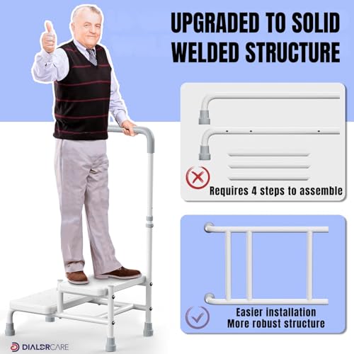 Image of DIALDRCARE Safety Step Stool with Handle - Lightweight, Sturdy 2-Step Standing Aid for Home, Bathroom, and Bedroom Use (White)