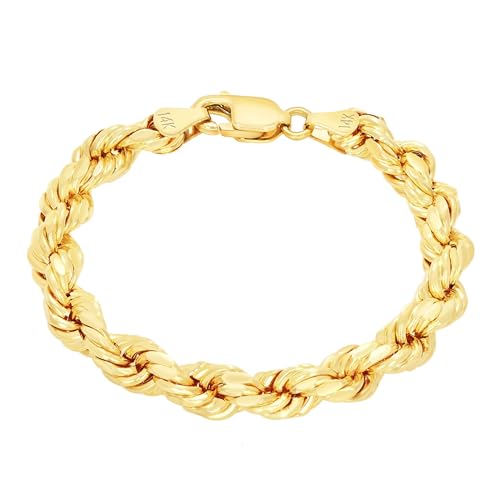 Nuragold 14k Yellow Gold 8mm Rope Chain Diamond Cut Bracelet (8