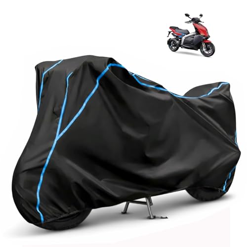 Image of Compatible with TVS X1 Waterproof Two Wheeler Scooter Body Cover Water Resistant, Heavy Duty, UV Rays, Dust & Scratch Protection for All-Modal & Variants (Black,Sky Blue Piping)