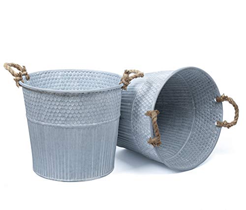 Dipamkar Lot de 2 Grand Métal de Zinc galvanisé jardinière, Pot de Fleur en métal Gris Vintage pour Décoration Intérieur Extérieur Cover