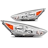 Headlights Assembly Compatible with 2015-2018 Ford Focus S SE ST Halogen Head lights Headlamp w/Bulb, Factory OE Style