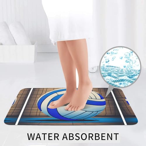 Tapis de bain volleyball bleu pour douche de salle de sport