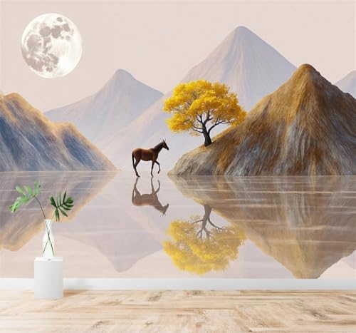 Seda Texturizada Premium Papel Pintado 3D Árboles Dorados 150cm 2