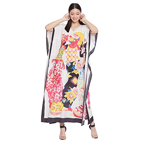Image of Oussum Women Polyester Casual Long Plus Size Beach Caftan Cover Up Maxi Dress 1X-3X Summer Kaftan Dresses for Women