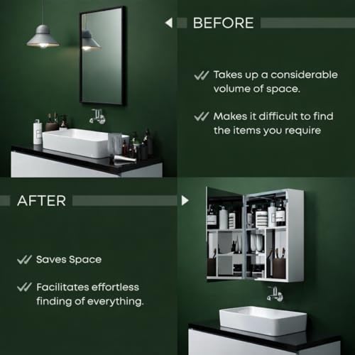 Image of Stainless Steel Bathroom Mirror Cabinet 10x16 inch - Wall Mount Rustproof Storage Organizer with Mirror Door for Wash Basin, Kitchen & Bedroom Accessories