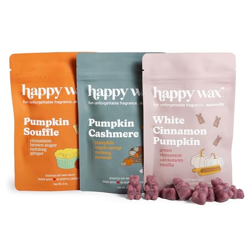 Image of Happy Wax Cozy Pumpkin Collection: Natural, Non-Toxic Scented Soy Wax Melts - Total 6oz Variety Pack: Pumpkin Cashmere, White Cinnamon Pumpkin, Pumpkin Souffle