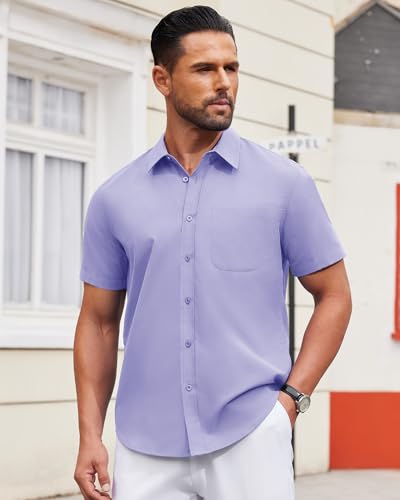 Image of Alimens & Gentle Men's Short Sleeve Dress Shirts Wrinkle Free Untucked Casual Button Down Shirt