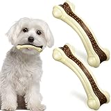 Sosation Bones Shaped Dog Toys for Aggressive Chewers, 2 Pack Christmas Dog Chew Toys Puppy Teething Nylon Beef Flavor for Large/Medium/Small Puppies Breeds(Curved Bone,Small)