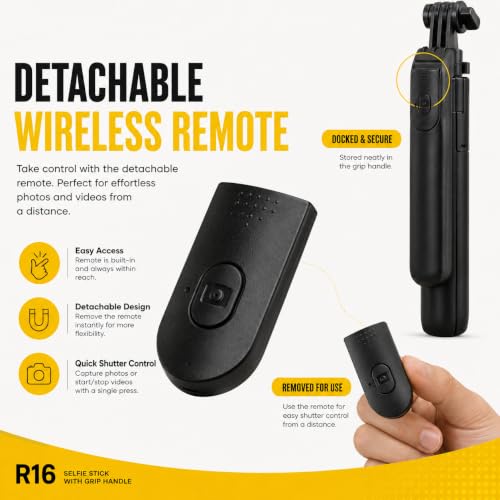 Image of 3-in-1 Selfie Stick, Extendable Phone Tripod Stand, Grip Handle, 360 Adjustable Phone Holder for iPhone & Android with Remote, Vlogging, Travel & Video Calls R16 BY UNBREAKcable