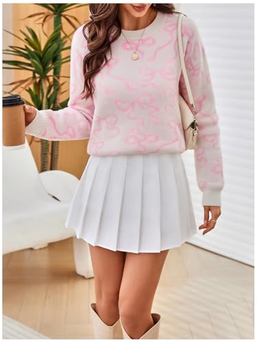Image of RoseSeek Women's 3D Floral Appliques Crewneck Sweaters Long Sleeve Drop Shoulder Pullovers Elegant Knit Tops