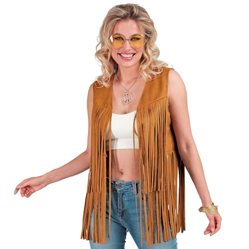 W WIDMANN MILANO Party Fashion - Traje hippie, chaleco con flecos mujer, marrón, traje de festiva