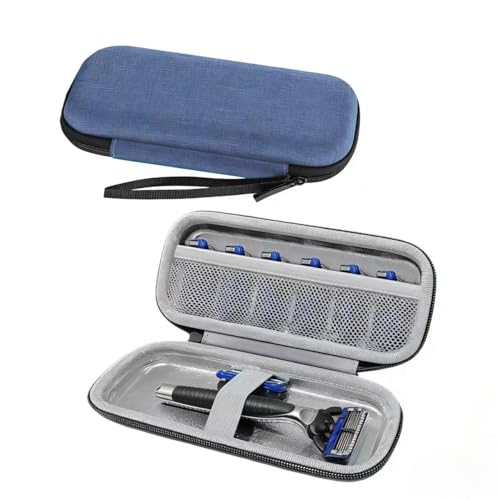 Estojo de barbear para viagem – Estojo rígido de EVA para barbeadores masculinos, suporte de barbear com exterior protetor durável, organizador de viagem compacto – azul