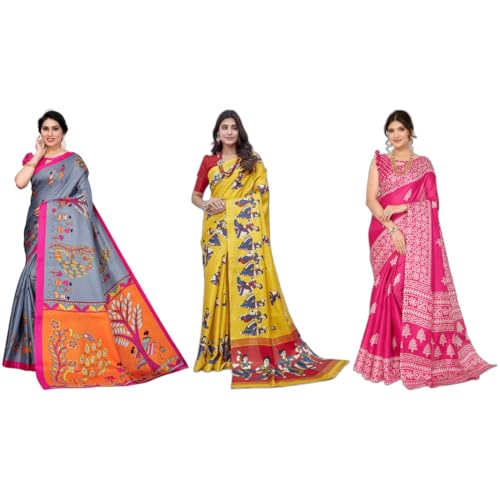 Chemisier imprimé en soie synthétique multicolore pour femme style New Sari lot de 3