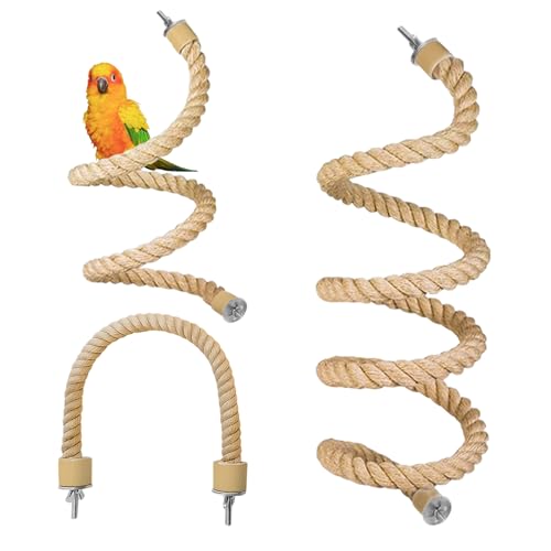 3pcs Bird Rope Perch for Parrots,Bird Cage Climbing Rope Toys Accessories,Bendable Climbing,Bendable Natural Jute Boing with Pine Wood and Stainless Steel Mount,Parakeet Lovebirds(Natural Jute)