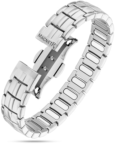 MagnetRX Magnetic Bracelets for Men - EllipseMAX 5X Strength 5 000 Gauss Magnets - Designed in USA & Patent Approved - Premium Titanium Mens Magnetic Bracelet & Adjustable Length (Silver)