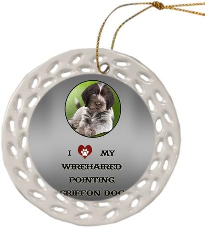 Wirehaired Pointing Griffon Dog Christmas Doily Ceramic Ornament