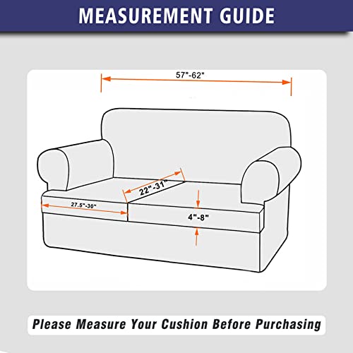 Amazecov 3 Pieces Specially Designed For T Cushion Loveseat Slipcovers With 2 Individually T Cushion Shape Stretch Seat Covers With Ruffle Skirt Foil Printed With Elastic Bottom, White #TOP4